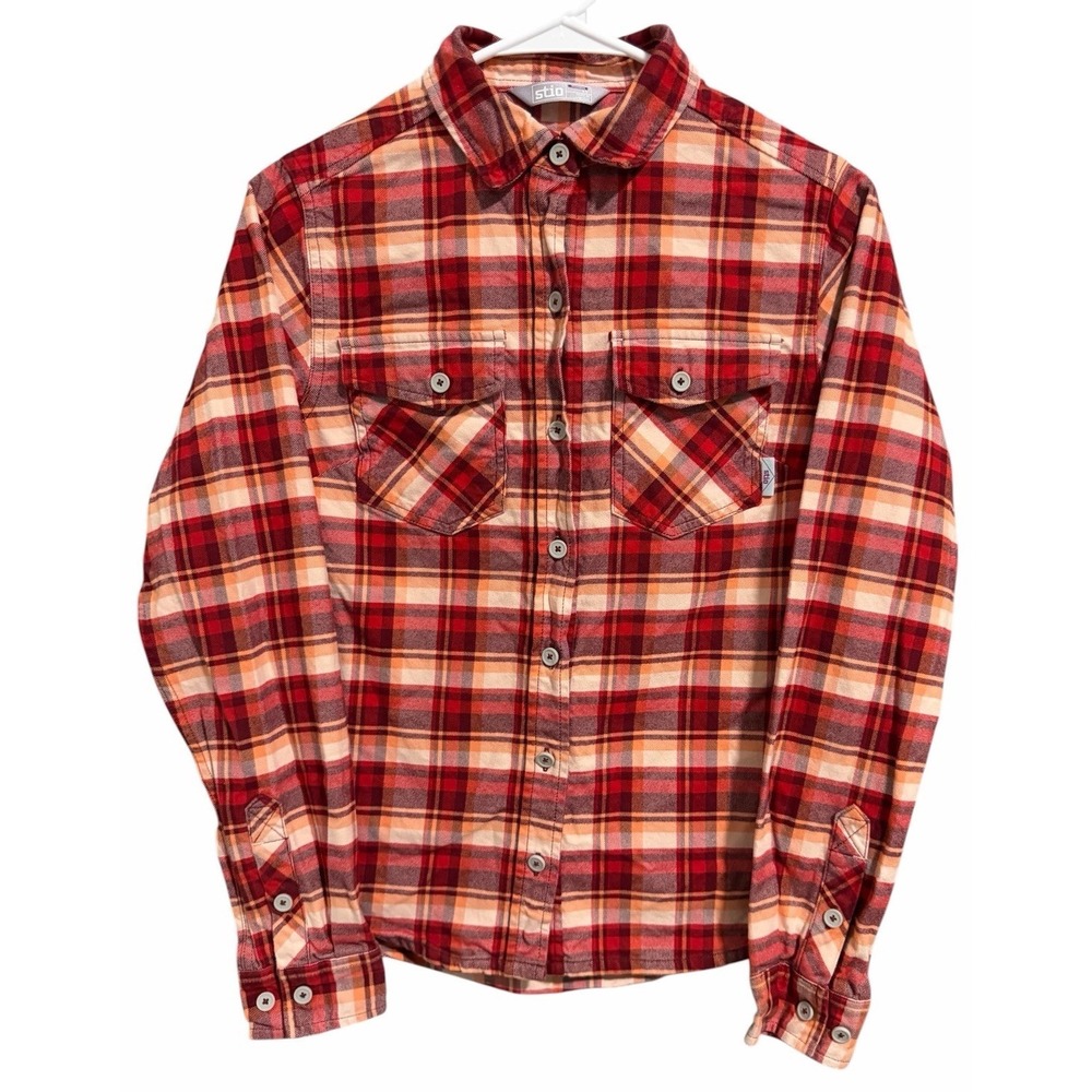 Stio Willow Midweight Flannel Shirt Red/Orange Women's Size XS‎